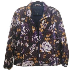 Lands' End quilted jacket womens M petite purple/gold Fall Floral